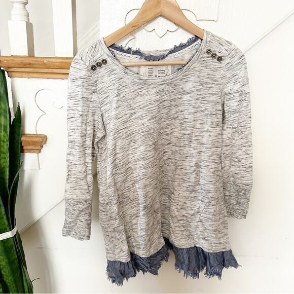 Anthropologie Saturday Sunday Elora Chambray Ruffle Tunic Top Size Small - Picture 1 of 8